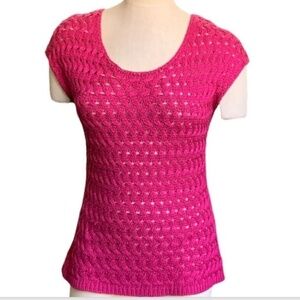 Coldwater Creek Pink Crochet Knit Short Sleeve Top Sz XS 4-6 Barbiecore #257B
